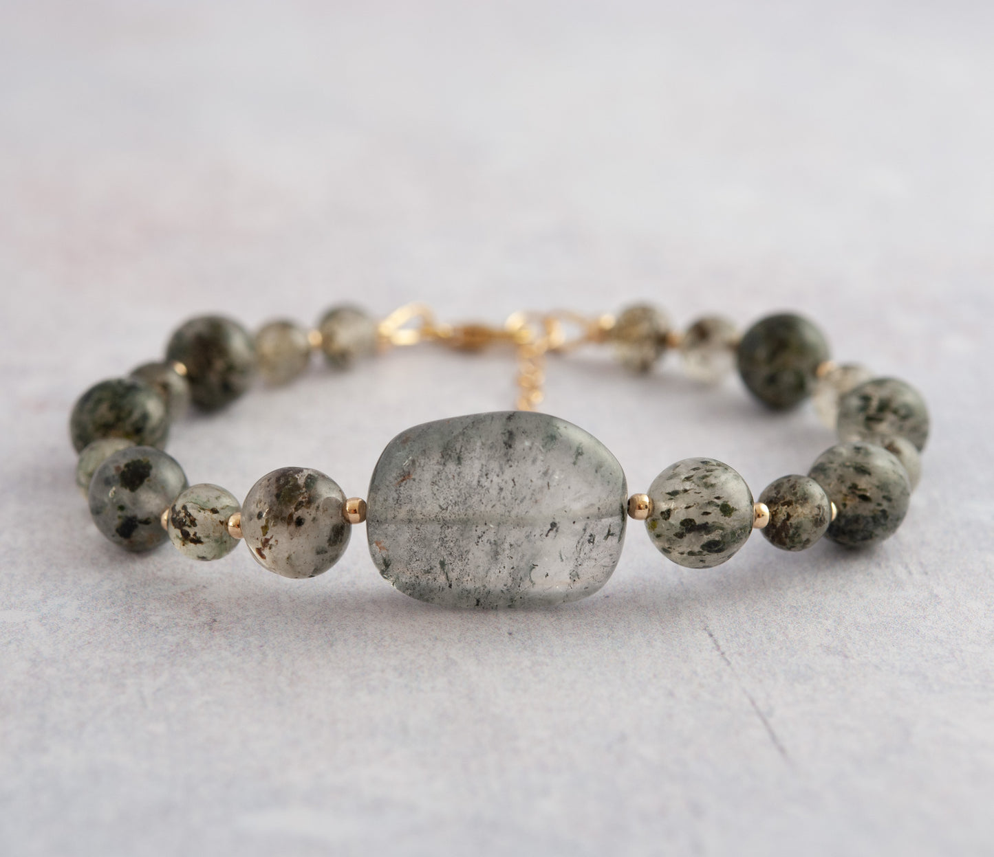 Moss / Green Rutile Quartz Gemstone Statement Bracelet