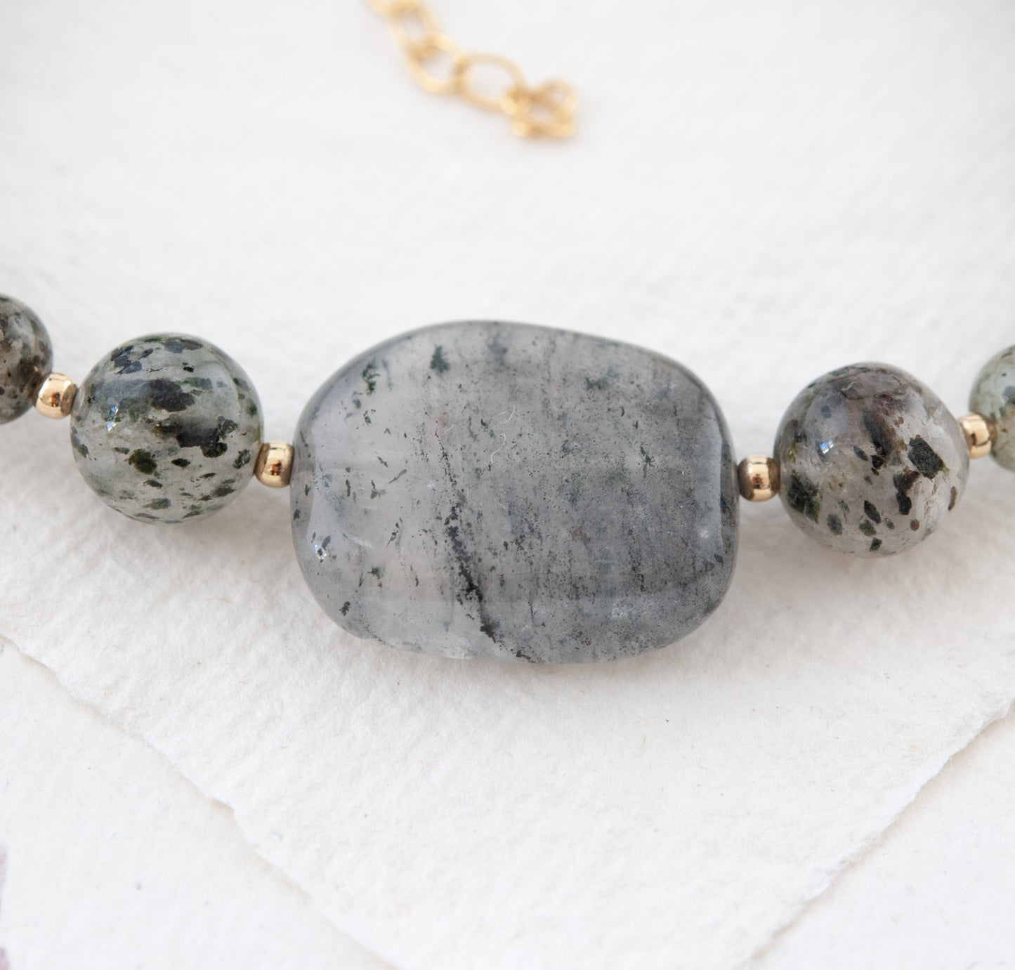 Moss / Green Rutile Quartz Gemstone Statement Bracelet