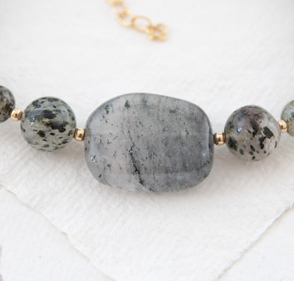 Moss / Green Rutile Quartz Gemstone Statement Bracelet