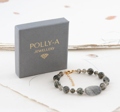 Moss / Green Rutile Quartz Gemstone Statement Bracelet