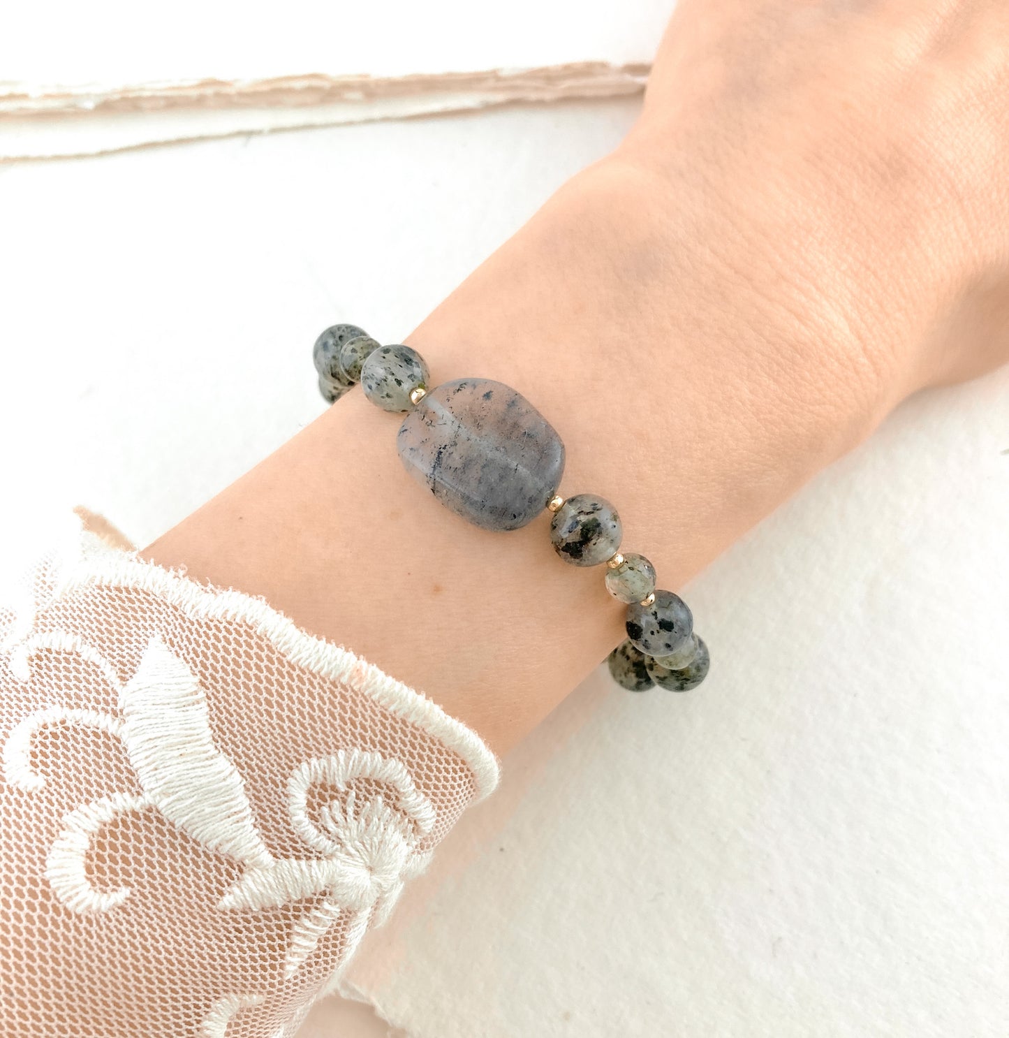 Moss / Green Rutile Quartz Gemstone Statement Bracelet