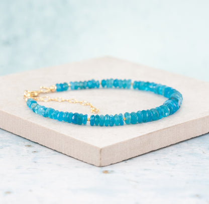Neon Blue Apatite Gemstone Bracelet