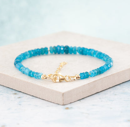 Neon Blue Apatite Gemstone Bracelet