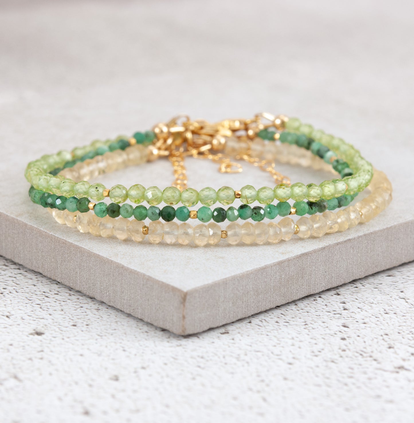 Set Of 3 Dainty Stacking Bracelets (Peridot, Emerald & Citrine)