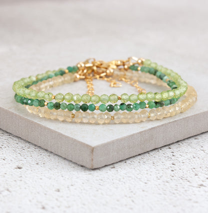 Set Of 3 Dainty Stacking Bracelets (Peridot, Emerald & Citrine)