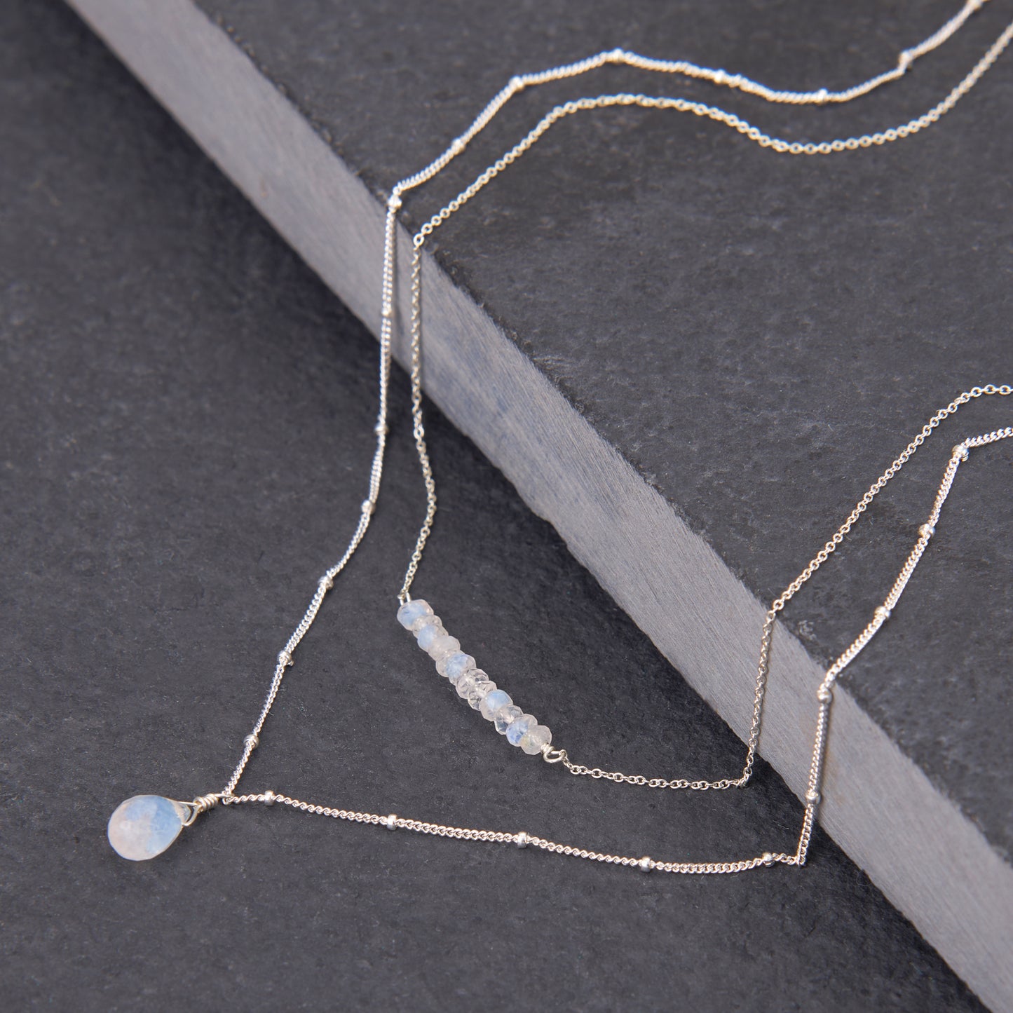 Rainbow Moonstone Two-Strand Layered Necklace