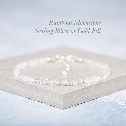 Dainty Rainbow Moonstone Gemstone Bracelet (AAA Grade)
