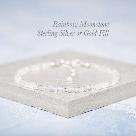 Dainty Rainbow Moonstone Gemstone Bracelet (AAA Grade)