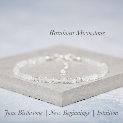 Dainty Rainbow Moonstone Gemstone Bracelet (AAA Grade)