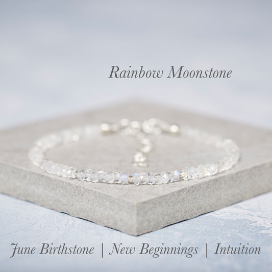 Dainty Rainbow Moonstone Gemstone Bracelet (AAA Grade)
