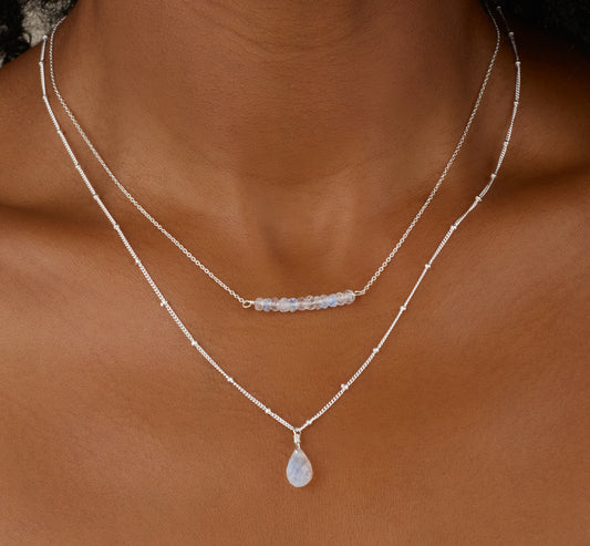 Rainbow Moonstone Two-Strand Layered Necklace