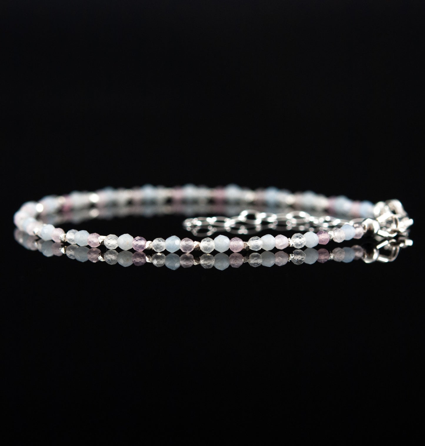 Rose Quartz, Moonstone & Angelite Dainty Gemstone Bracelet