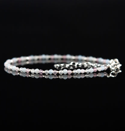 Rose Quartz, Moonstone & Angelite Dainty Gemstone Bracelet