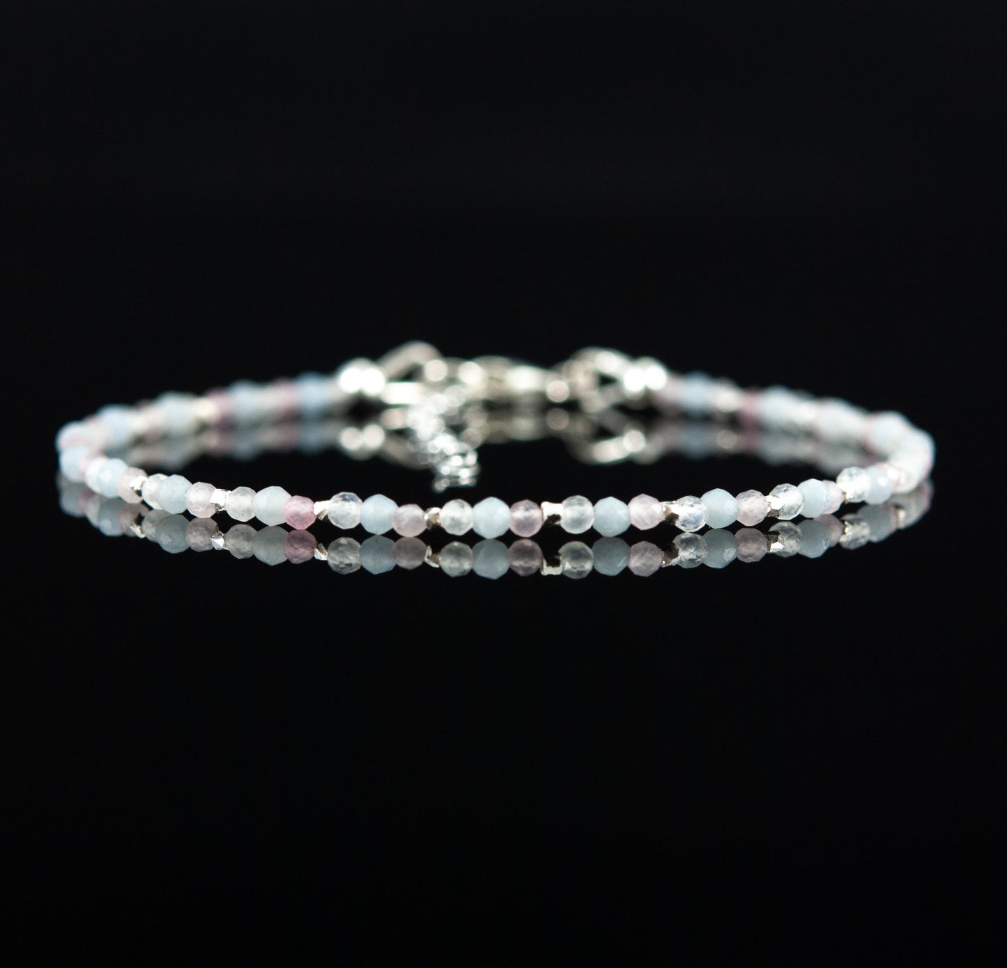 Rose Quartz, Moonstone & Angelite Dainty Gemstone Bracelet
