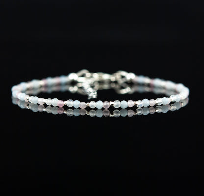 Rose Quartz, Moonstone & Angelite Dainty Gemstone Bracelet