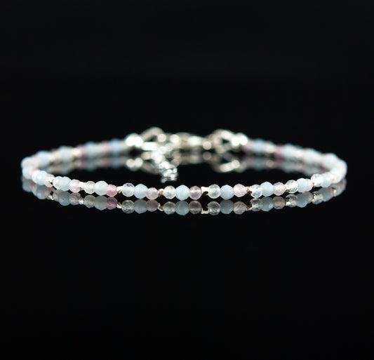 Rose Quartz, Moonstone & Angelite Dainty Gemstone Bracelet