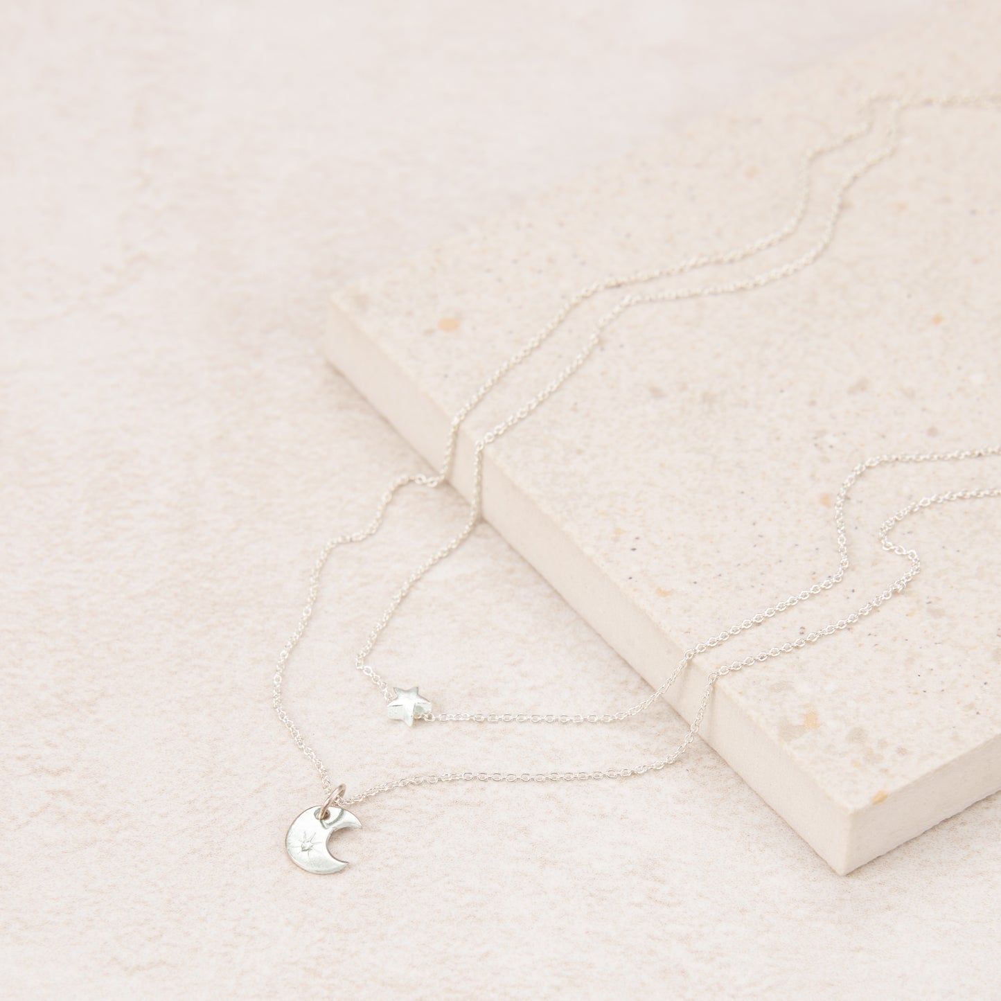 Dainty Moon & Star Two-Strand Layered Necklace (Sterling Silver)