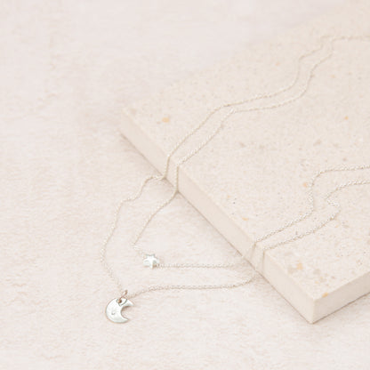 Dainty Moon & Star Two-Strand Layered Necklace (Sterling Silver)