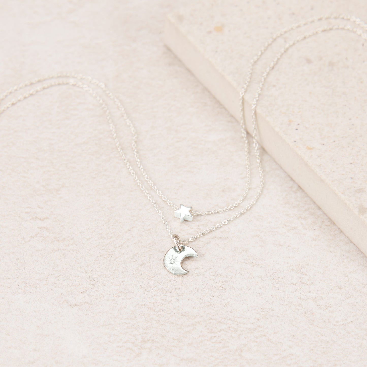 Dainty Moon & Star Two-Strand Layered Necklace (Sterling Silver)
