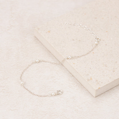Dainty Sterling Silver Pearl Stations Bracelet
