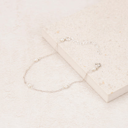 Dainty Sterling Silver Pearl Stations Bracelet