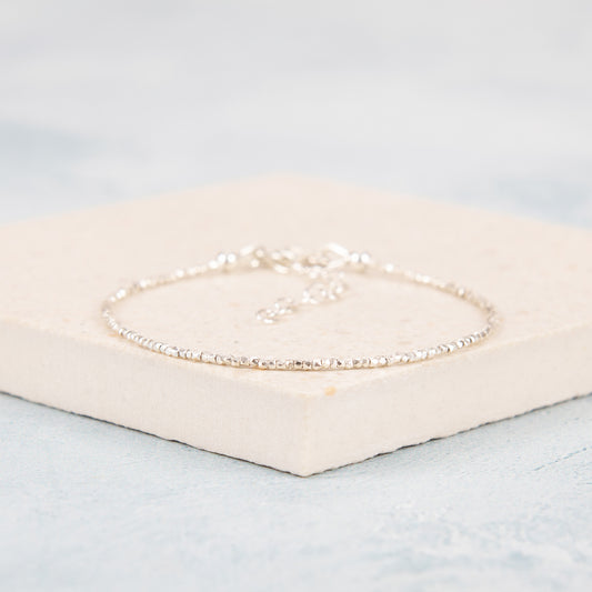 Dainty Fine Silver Beaded Bracelet