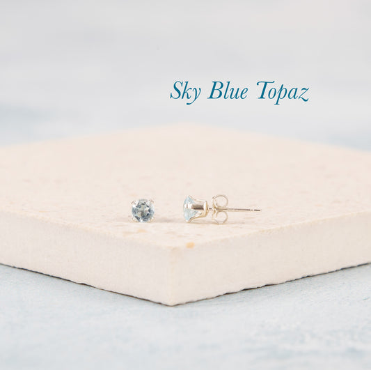 Dainty Sky Blue Topaz Gemstone Stud Earrings