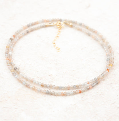 Dainty Sunstone and Moonstone Gemstone Necklace