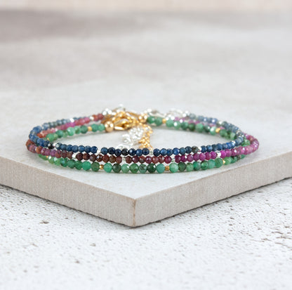 Set Of 3 Dainty Stacking Bracelets (Sapphire, Ruby & Emerald)