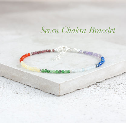 Dainty Seven Chakra Gemstone Bracelet (2mm)