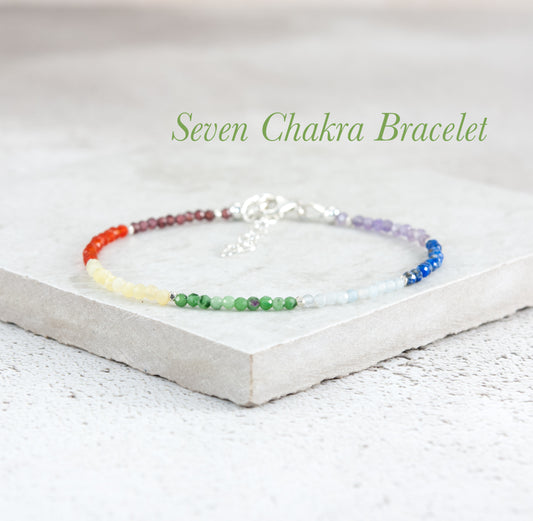 Dainty Seven Chakra Gemstone Bracelet (2mm)