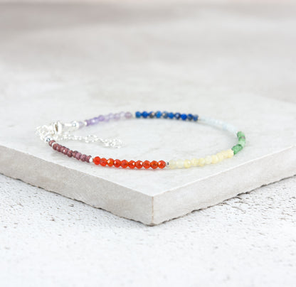Dainty Seven Chakra Gemstone Bracelet (2mm)