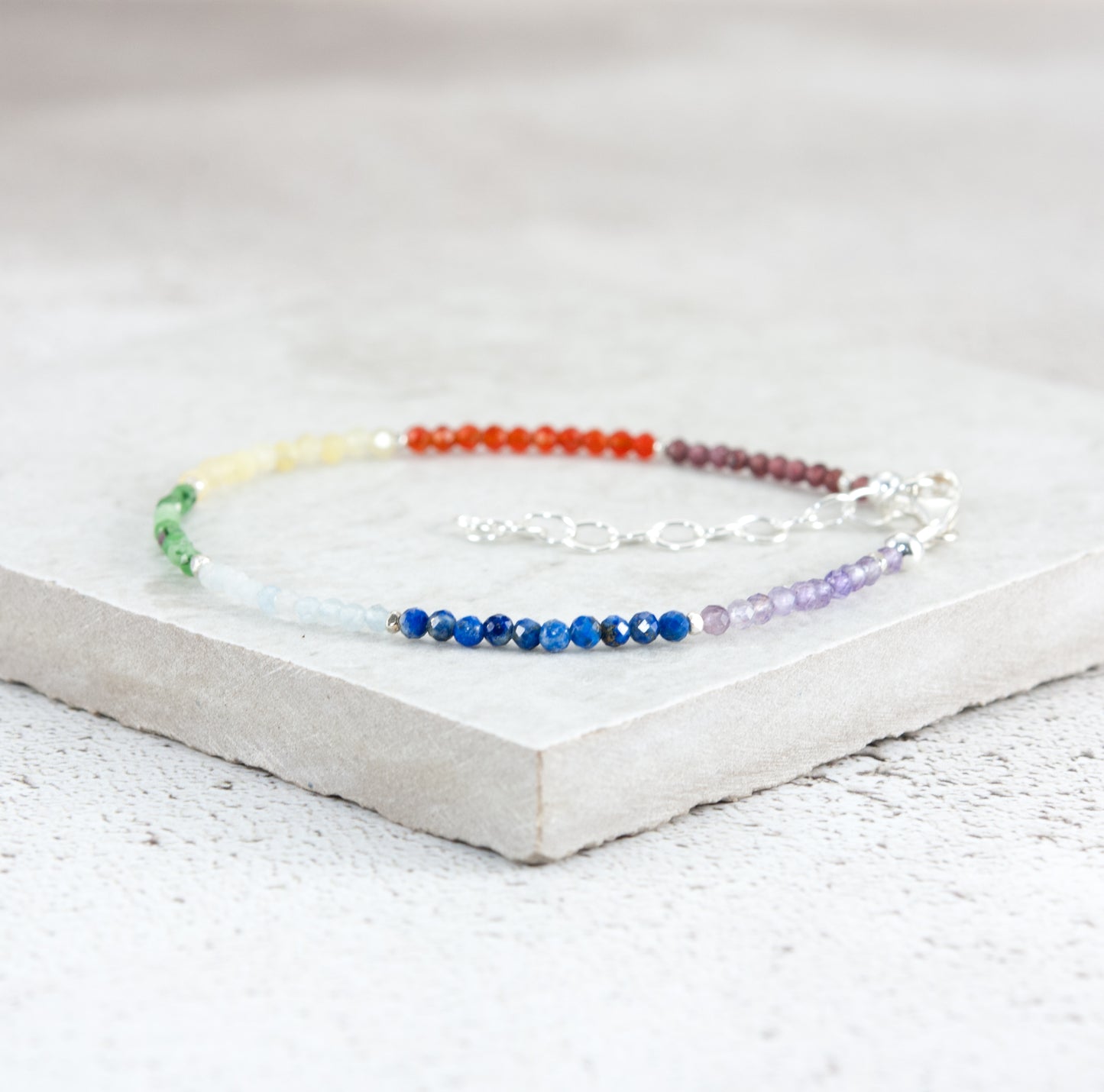 Dainty Seven Chakra Gemstone Bracelet (2mm)