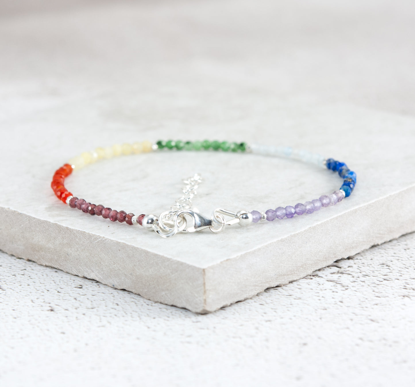 Dainty Seven Chakra Gemstone Bracelet (2mm)