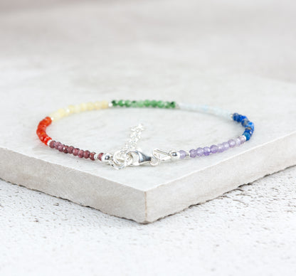 Dainty Seven Chakra Gemstone Bracelet (2mm)