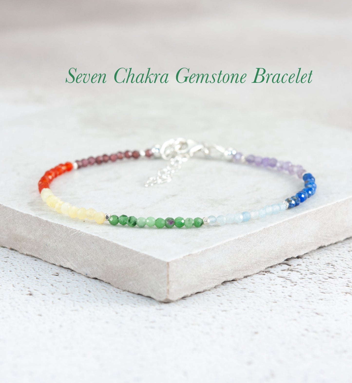 Dainty Seven Chakra Gemstone Bracelet (2mm)