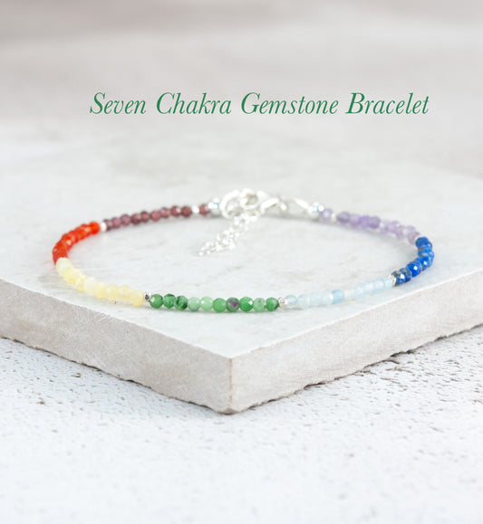 Dainty Seven Chakra Gemstone Bracelet (2mm)