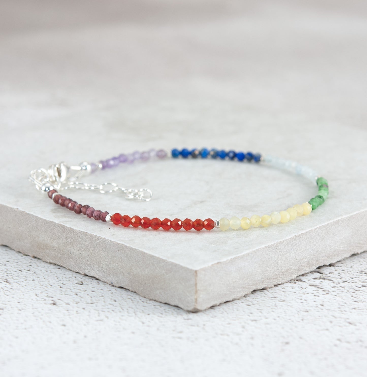 Dainty Seven Chakra Gemstone Bracelet (2mm)