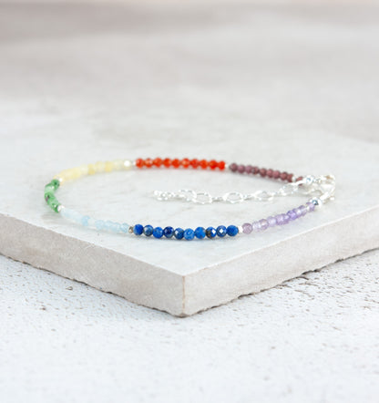 Dainty Seven Chakra Gemstone Bracelet (2mm)