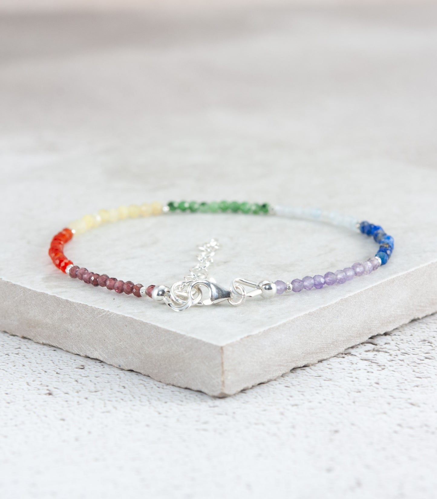 Dainty Seven Chakra Gemstone Bracelet (2mm)