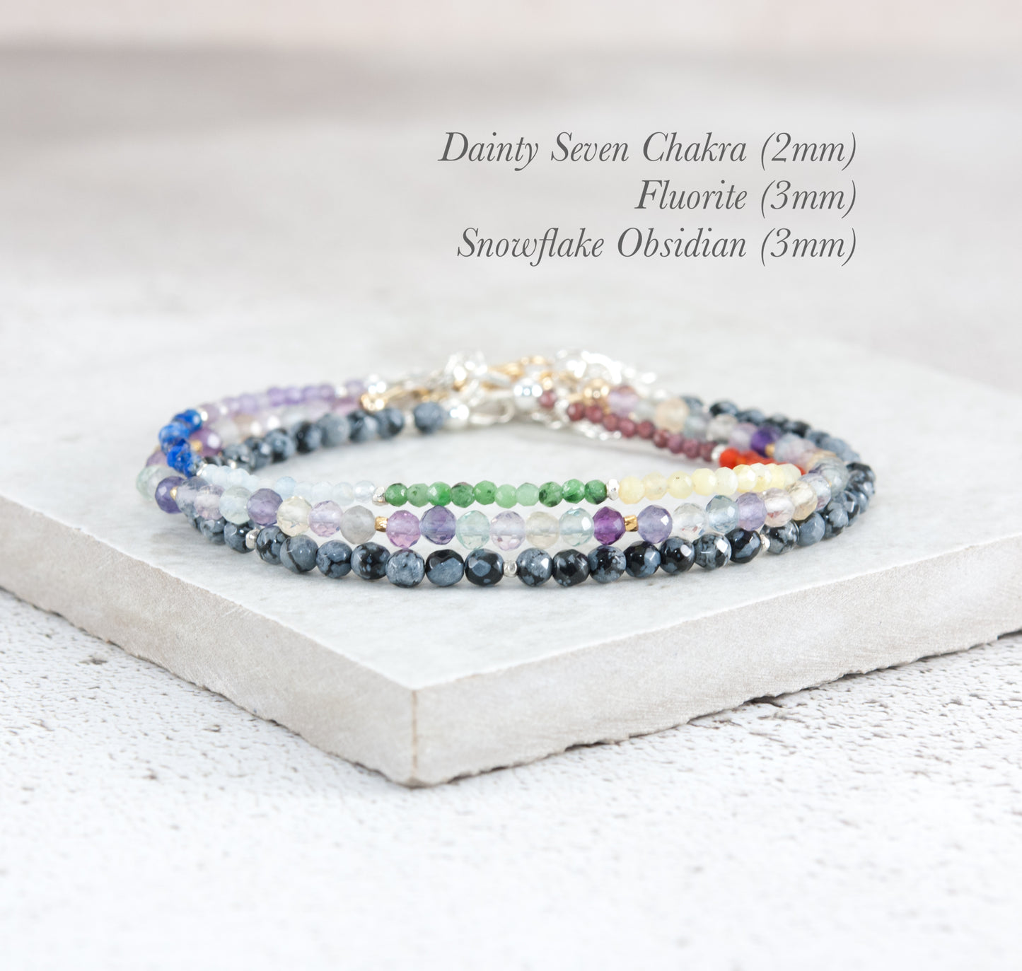 Dainty Seven Chakra Gemstone Bracelet (2mm)