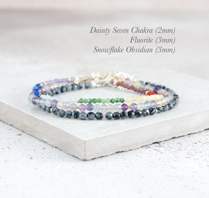 Dainty Seven Chakra Gemstone Bracelet (2mm)