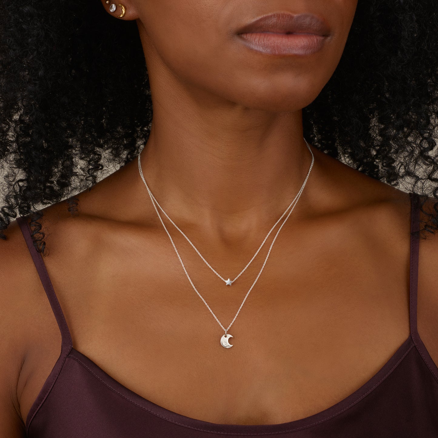 Dainty Moon & Star Two-Strand Layered Necklace (Sterling Silver)