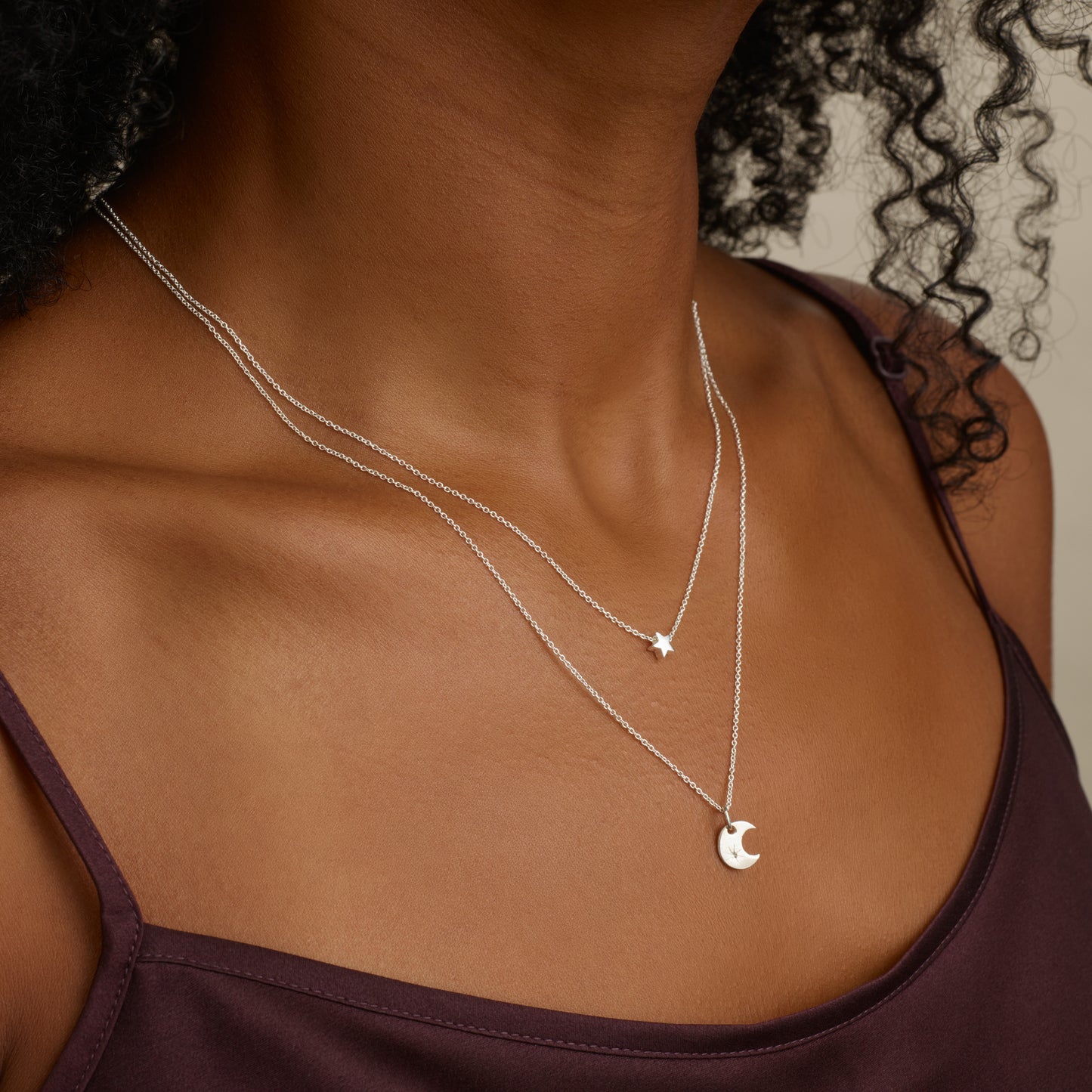 Dainty Moon & Star Two-Strand Layered Necklace (Sterling Silver)