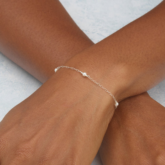 Dainty Sterling Silver Pearl Stations Bracelet