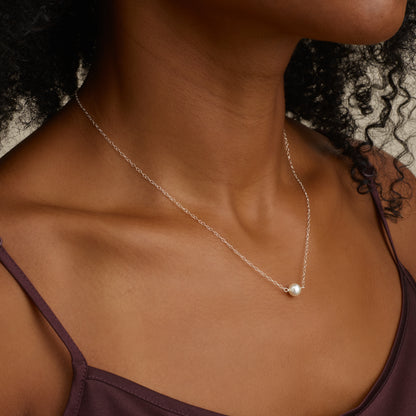 Dainty Solitaire Pearl & Silver Necklace