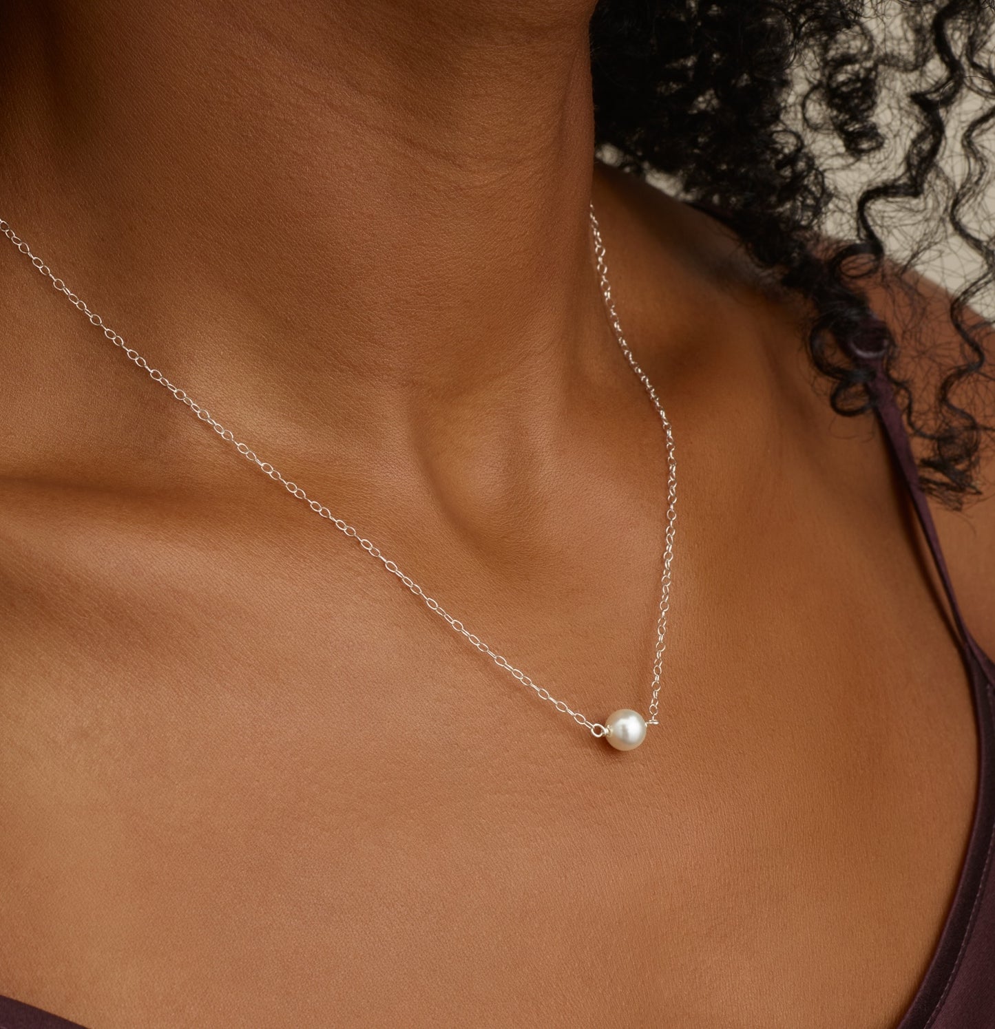 Dainty Solitaire Pearl & Silver Necklace
