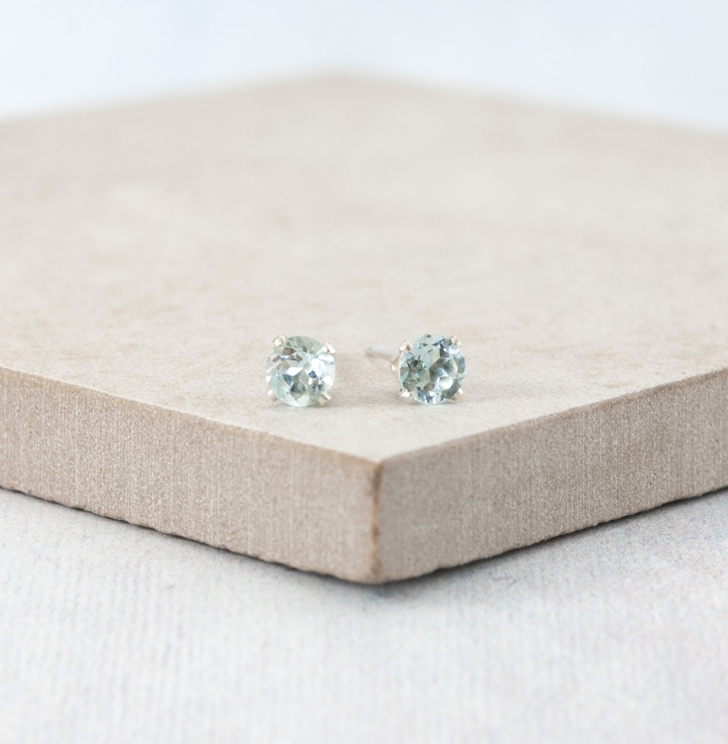 Dainty Sky Blue Topaz Gemstone Stud Earrings