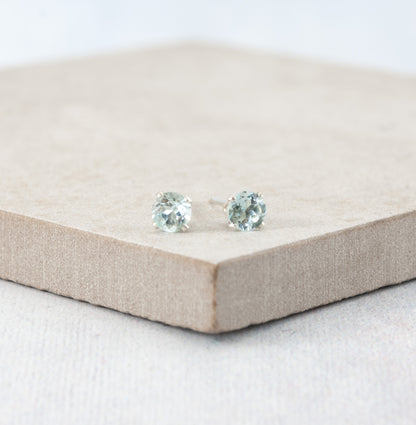 Dainty Sky Blue Topaz Gemstone Stud Earrings