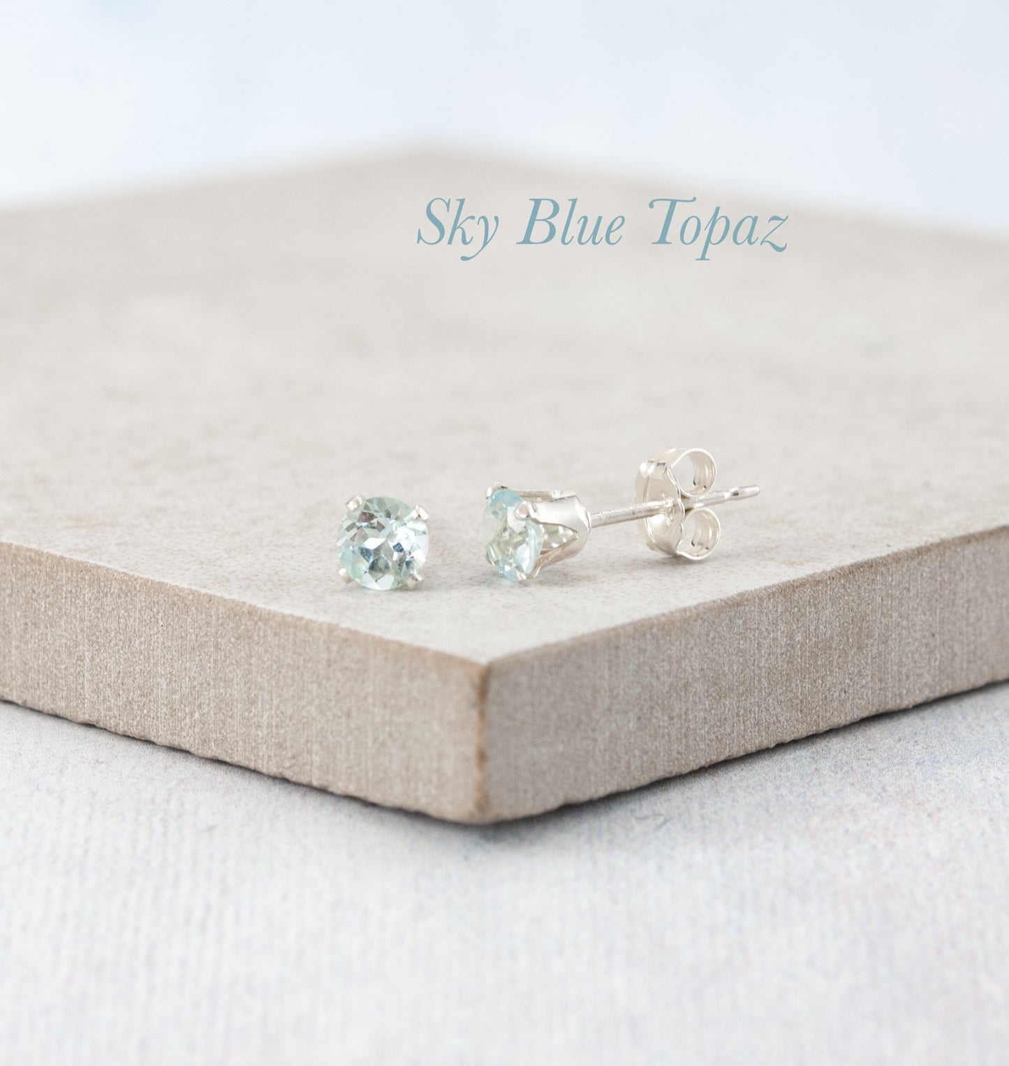 Dainty Sky Blue Topaz Gemstone Stud Earrings